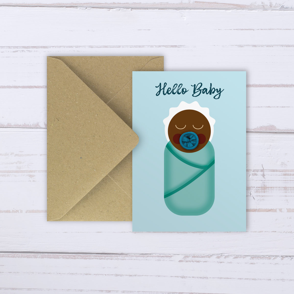 Black baby boy card with real balloon dummy