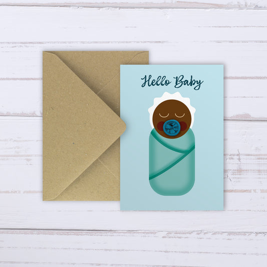 Black baby boy card with real balloon dummy
