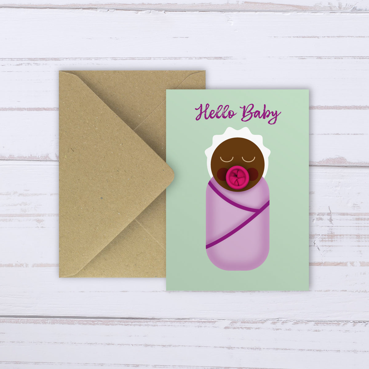 Black baby girl card with real balloon