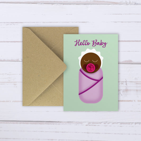 Black baby girl card with real balloon