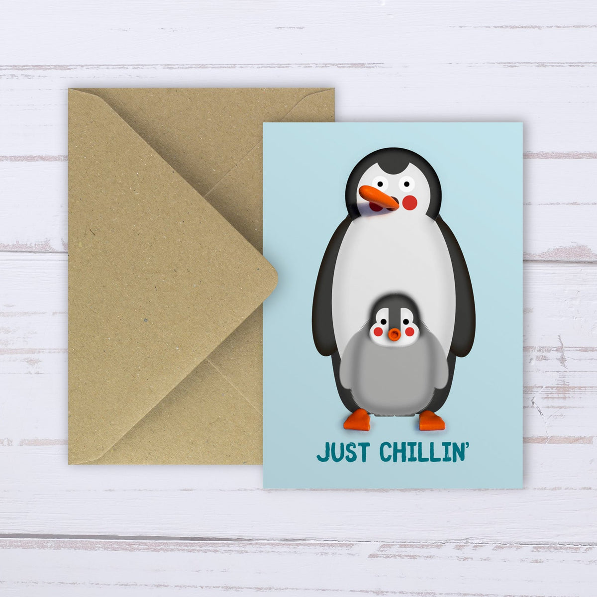Festive Penguin & Baby balloon card