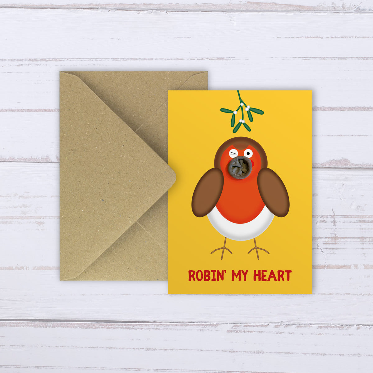 Christmas Robin & Mistletoe balloon card