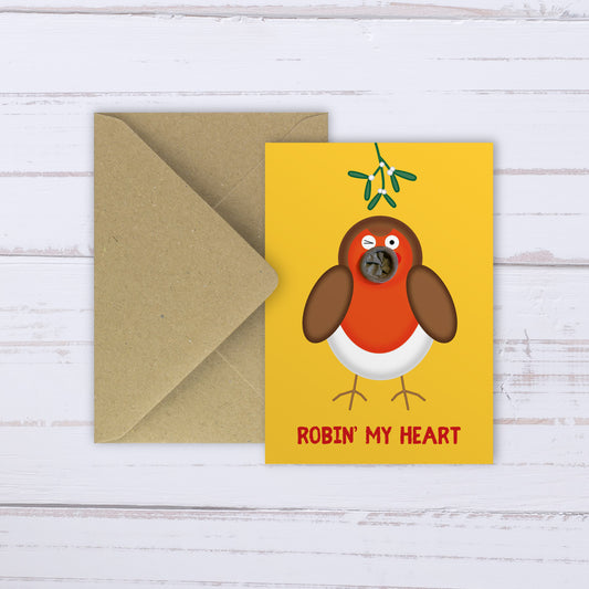 Christmas Robin & Mistletoe balloon card