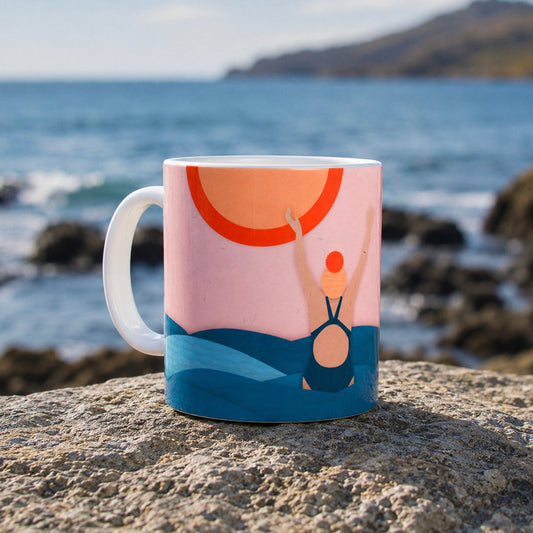 Wild Swimming Mug – Colourful Waves Design | Gift for Cold Water Swimmers UK